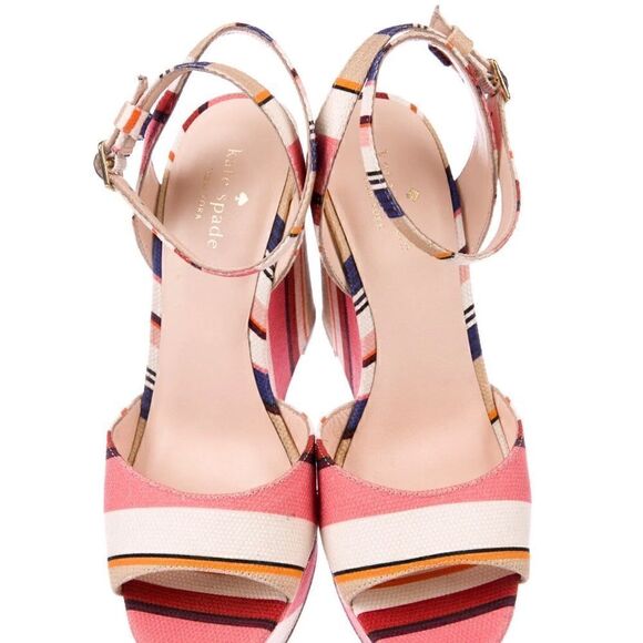 NWOT Adorable kate spade new york Striped Wedge Sandals - Picture 3 of 5
